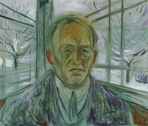 Edvard Munch, "Self-Portrait on the Glass Veranda", 1930-33, Munch Museum, MM M 245, oil and crayon on wooden panel, Munch-museet/Munch-Ellingsen gruppen/BONO