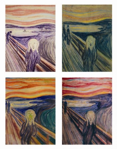 Fire versjoner av Munchs "Skrik" ©Munch-museet/Munch-Ellingsen gruppen/BONO